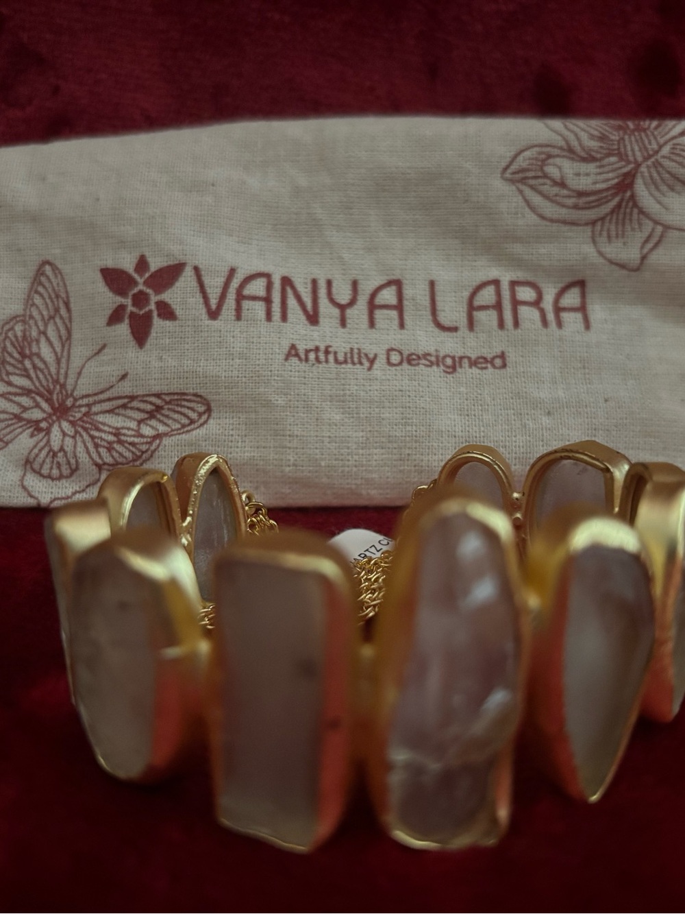 Gold-Tone white quartz Statement Bracelet
